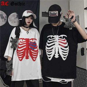 T-shirts voor heren Goth Men Dames T-shirt Horror Skull Grafische korte slev TS Y2K Fashion Punk Hip Hop Strtwear Oversized T-shirt kleding Tops T240425