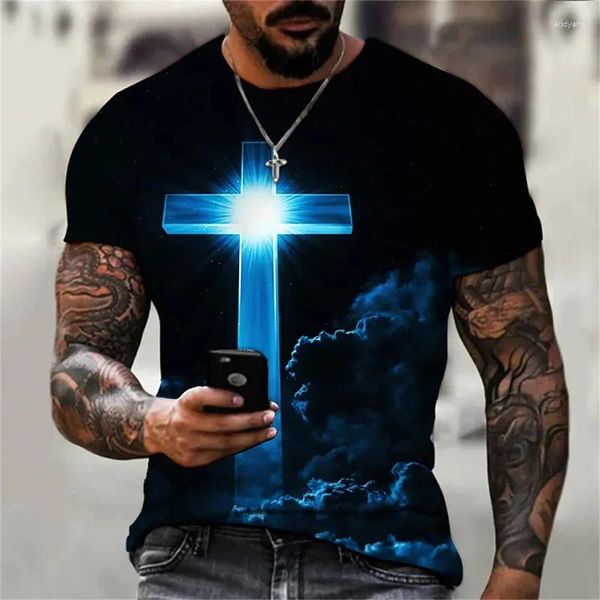 T-shirts pour hommes Gothic Jesus Christ Cross 3D Print O-Neck à manches courtes T-shirt surdimension