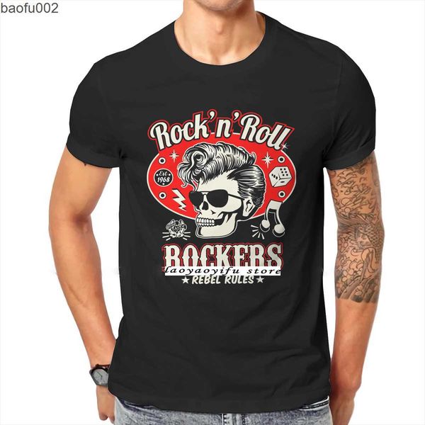 T-shirts pour hommes Gothique Rockabilly Rock and Roll Creative TShirt Cool Men Skull Dice Rockers Graphic Tshirts Homme Mode Hip-hop Tops XS-4XL W0224