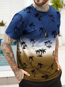 T-shirts pour hommes Chemise dégradée pour hommes Vêtements Hawaïen Cocotier Modèle Été Harajuku Manches courtes O-Cou Casual Tops respirants