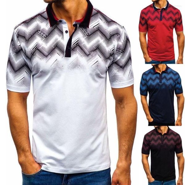 Camisetas para hombres Patrón de empalme de rayas degradadas Cárdigan de moda casual Tops coreanos Estilo americano europeo