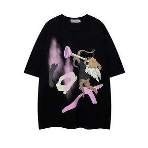 T-shirts pour hommes Graffiti Alphabet imprimé à manches courtes américain Y2K dessin animé Hip Hop rue Harajuku Couple pur coton surdimensionné T petit haut 230520