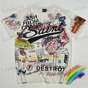 T-shirts masculins Graffiti Imprimé vintage Saint Michael T-shirt Men Femmes 1 1 Haut T-shirt lavé de haute qualité T T240419