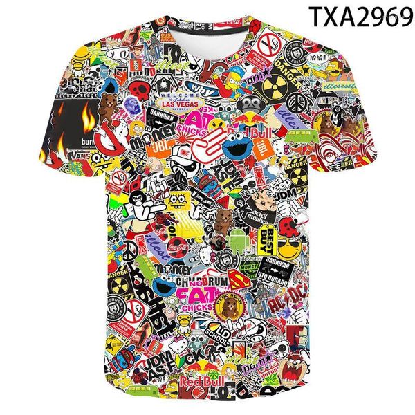 Camisetas para hombre, camiseta con grafiti, camiseta con estampado 3D y camiseta universal de manga corta para mujer, camisetas de gran tamaño con cuello redondo a la moda para niños y niñas