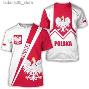 T-shirts masculins T-shirt graphique entièrement imprimé avec drapeau polonais Mens Summer à manches décontractées surdimensionnables Top à la mode Q240425