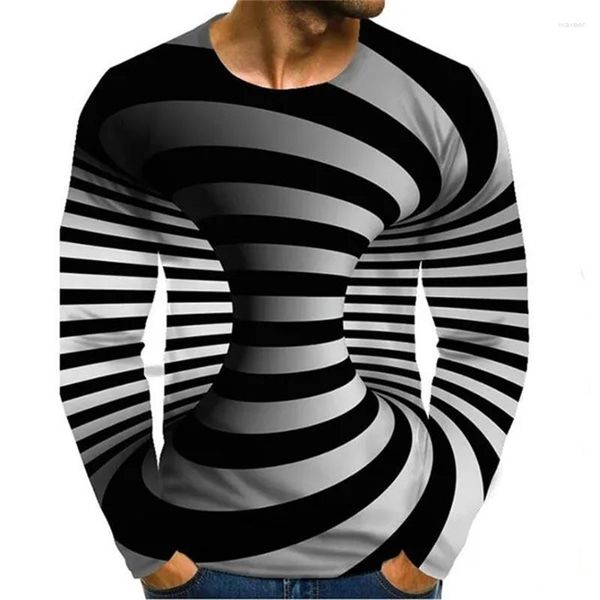 Camisetas para hombre, camiseta con ilusión óptica gráfica, camisetas de manga larga con estampado 3D para uso diario, ropa de calle, camisetas con gráficos de cuello redondo, ropa, camiseta genial