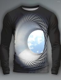 Herren-T-Shirts, grafische optische Täuschung, visuelle Täuschung, modisches 3D-Druck-Shirt, T-Shirt, lässig, langärmelig, Rundhalsausschnitt