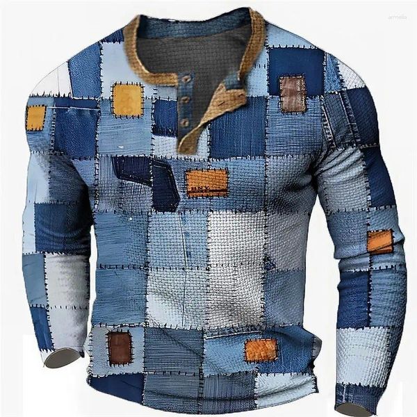 T-shirts pour hommes Graphic Plaid Designer Casual Vintage 3D Imprimer Henley Shirt Waffle Sports Festival de vacances en plein air