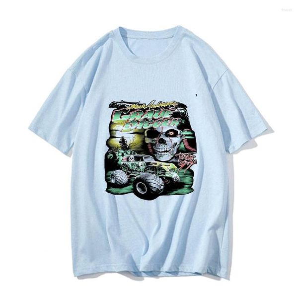 Camisetas para hombre Grave Digger, camisetas de manga corta con estampado de dibujos animados para vehículos, blusa de calle alta con cuello redondo en 2D para niños, camiseta informal de coche genial para hombres