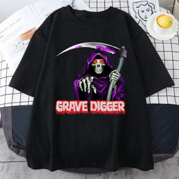 T-shirts pour hommes Grave Digger T-shirt en coton T-shirt hommes personnalité vêtements de rue graphique imprimé décontracté ample à manches courtes t-shirts