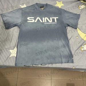 T-shirts Hommes Grisâtre Bleu Saint Michael Col Rond T-shirt surdimensionné 2024ss High Strt Casual Hommes Femmes 1 1 Mode Court Slve Summer Tops T240325