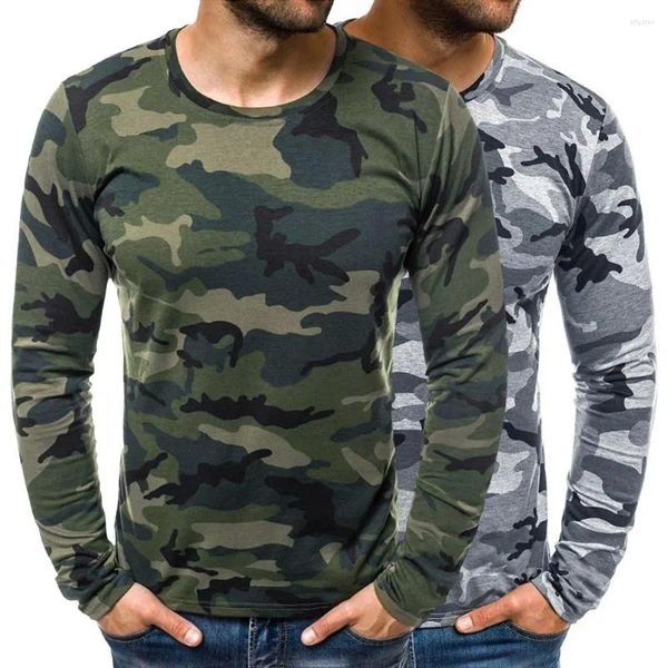 Camisetas para hombre Gran camisa de primavera Camuflaje O Cuello Casual Slim Manga larga Todo fósforo Otoño