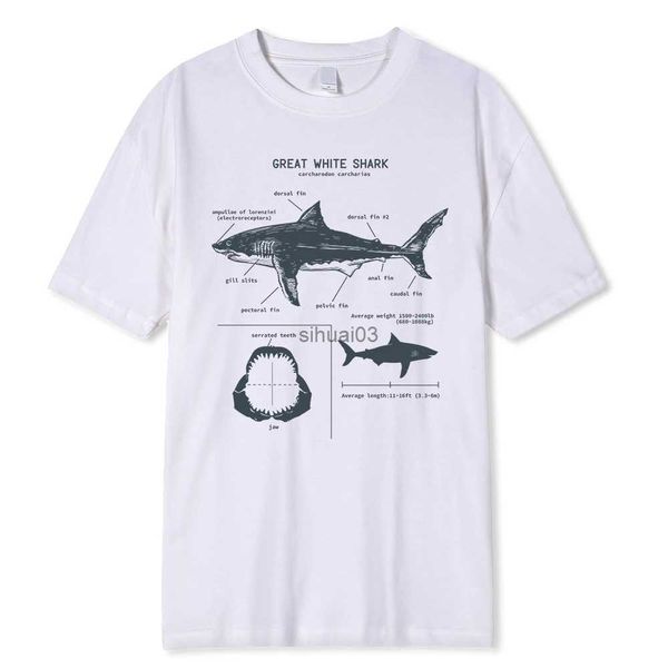 T-shirts pour hommes Great White Shark Anatomy T-shirt Nouvel été Hommes Street Manches courtes Hip Hop Punk Style Boy Casual Tops Mode Tees blancs