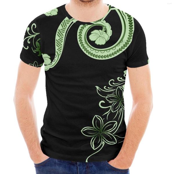 T-shirts pour hommes Design de tatouage vert imprimé tribu polynésienne Hawaii Sport d'été chemise ajustée de luxe hommes T-Shirt à manches courtes