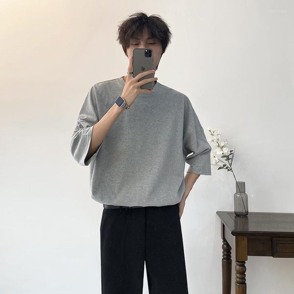 Hommes t-shirts gris lâche élégant mode hommes vêtements pour jeune coréen Streetwear école messieurs surdimensionné été Blouse