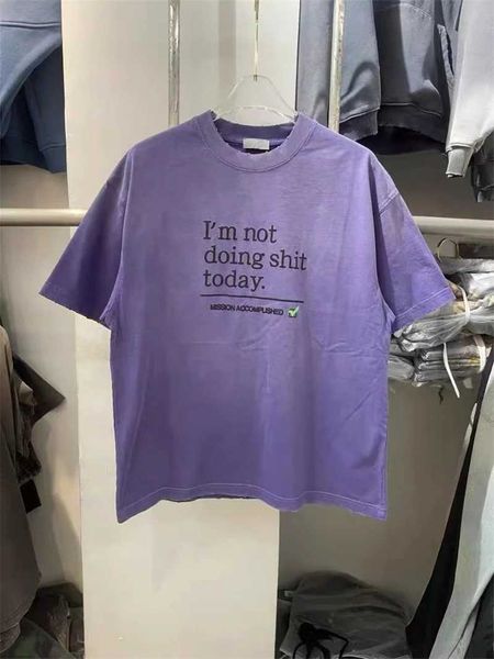 T-shirts masculins Hole mousse violet gris vintage Je ne fais pas de merde aujourd'hui t-shirt de haute qualité pour hommes lavés