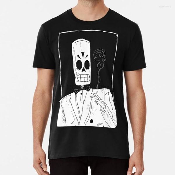 T-shirts pour hommes Grim Shirt Fandango Manny Skeleton Game Sketch Noir Blanc