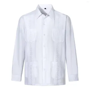 T-shirts pour hommes Guayabera Bouton à manches longues Cubaine Place Casual Broidered Robe Shirt All- Hip-Hop