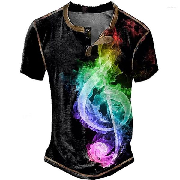 Camisetas para hombre con estampado 3D de guitarra, camisetas de música Retro, ropa de calle a la moda, camisetas de manga corta con botones