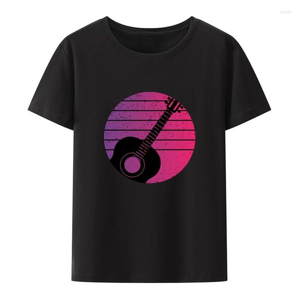 T-shirts pour hommes Guitare Rétro Vintage T-shirts en coton Style de bande dessinée Cool Camisetas T-shirt imprimé Top Vêtements pour hommes T-shirts graphiques en vrac