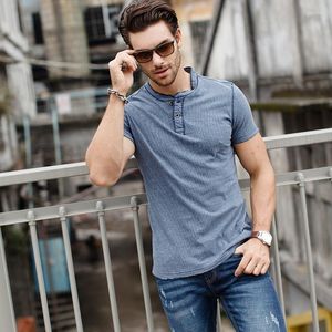 Camisetas para hombre GustOmerD Brand Fashion T-shirt Solid Striped Short Sleeve Tees Casual Slim Fit Collar Shirt Hombres Ropa