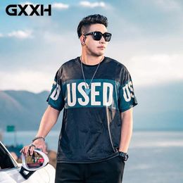 T-shirts hommes GXXH grande taille été surdimensionné glace soie décontracté col rond manches courtes 90% polyester gaufrage t-shirt mâle t-shirts à séchage rapide