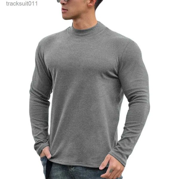 T-shirts pour hommes Gym Casual Tops T-shirt d'hiver pour hommes Chemises à manches longues Sous-vêtements thermiques Couleur unie avec maillot de corps en polaire mince Vêtements pour hommes L231208