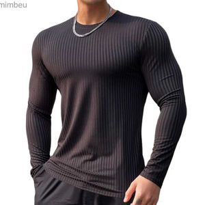 T-shirts voor heren Gym Fitness T-shirt Heren Casual mager shirt met lange mouwen Heren Bodybuilding Tees Tops Hardlopen Sport Sneldrogend TrainingskledingL240110