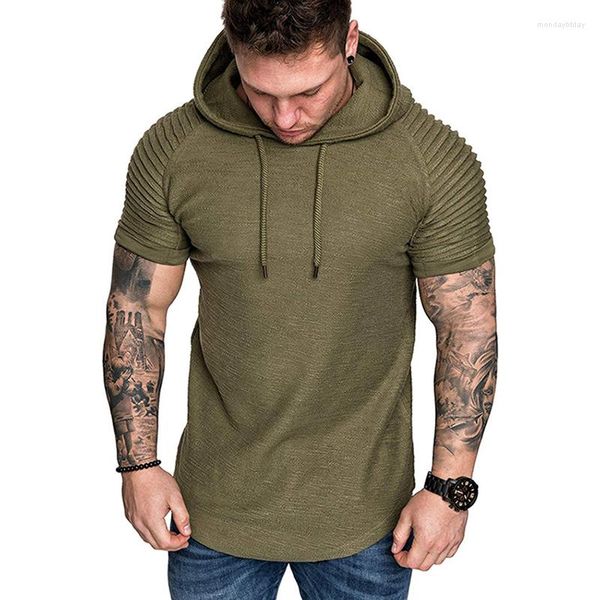 Hommes T-shirts Gym Hommes Vêtements À Manches Courtes Lâche À Capuche Hoodies D'été Slim Fit Solide De Base Muscle Bodybuilding Tops Sweat