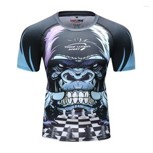 Camisetas masculinas Camisa de ginástica Camisa masculina de compressão manga curta Secagem rápida Jiu-Jitsu Poliéster Elastano Esporte Impressão 3D Rashguard Jiu Jitsu Rash Guard