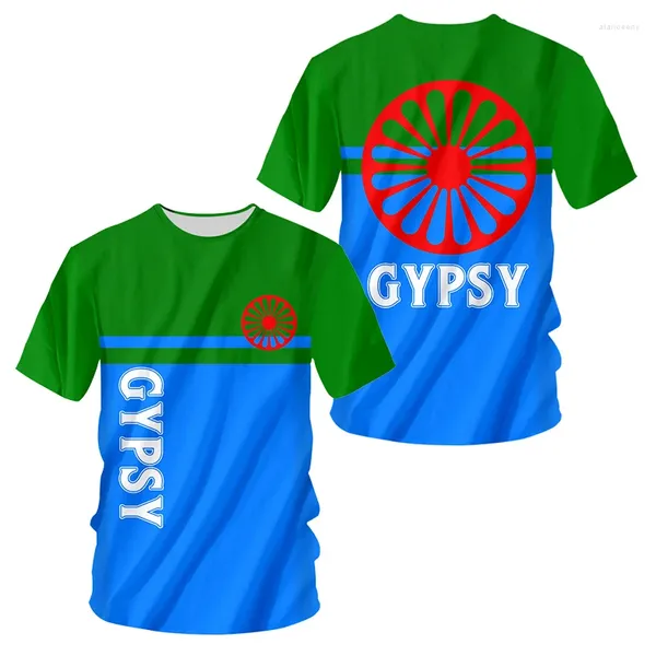 Camisetas para hombre, camiseta con bandera gitana, camiseta para hombre con estampado de verano romaní, disfraz de chica a la moda, camiseta de fútbol divertida O Ncek, ropa al por mayor