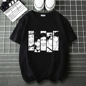 T-shirts pour hommes Haikyuu !! T-shirt en coton noir et blanc pour hommes, marque de dessin animé, décontracté, ample, Hip Hop, Harajuku