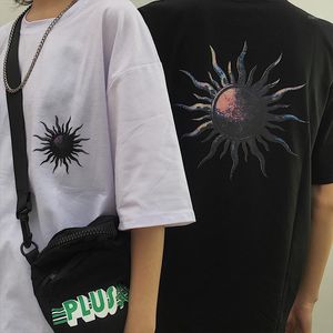 T-shirts pour hommes T-shirt à manches mi-longues Imprimer Couples Harajuku Tops Homme Surdimensionné Ins Chic Quotidien Graphique T-shirts Vêtements Alternatifs