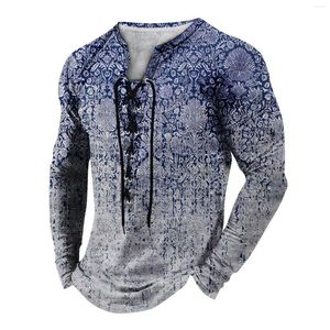 Heren T-shirts Halloween Outdoor Vintage Lace-Up Lange Level-Shirt Herfst Effen Casualop Sportkleding Heren Grafische Grappige Kleding