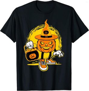 T-shirts pour hommes Personnage de conception de jeu de citrouille d'Halloween avec T-shirt de bonbons