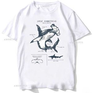 T-shirts masculins Hammerhead tubaro anatomia t-shirt n vero homens manga curta hip hop praia estilo animal menino tops occasionnel moda branca carta t t240425