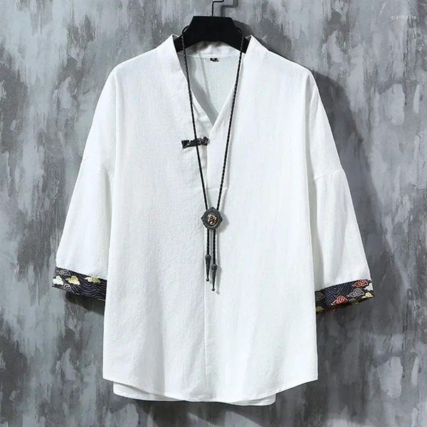 Camisetas para hombre Hanbok estilo Oriental estampado elegante camiseta Retro camisa tienda china Kimono Zen Lino Ropa de talla grande