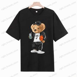 Homens camisetas Bonito Urso Imprimir Camiseta Plus Size Roupas Unissex Puro Algodão T-shirt Tops Verão Roupas Casuais T-shirts T240122