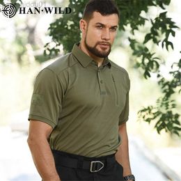 T-shirts pour hommes HANWILD T-shirt à séchage rapide tactique extérieur pour hommes Respirant Élastique commute Chasse Camping Pêche Revers T-shirt à manches courtes L230713