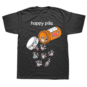 Camisetas de hombre Happy Pills Raccoon Lover verano estilo gráfico algodón Streetwear manga corta regalos de cumpleaños camiseta ropa de hombre