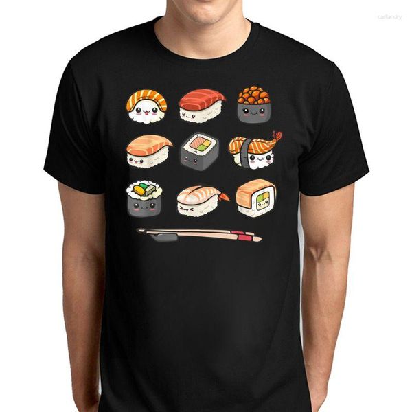 Camisetas para hombre, camiseta de amante de la comida de sushi feliz, camiseta informal de manga corta para hombre, camiseta holgada de estilo hip-hop, camiseta de gran tamaño, camiseta Kawaii para hombre