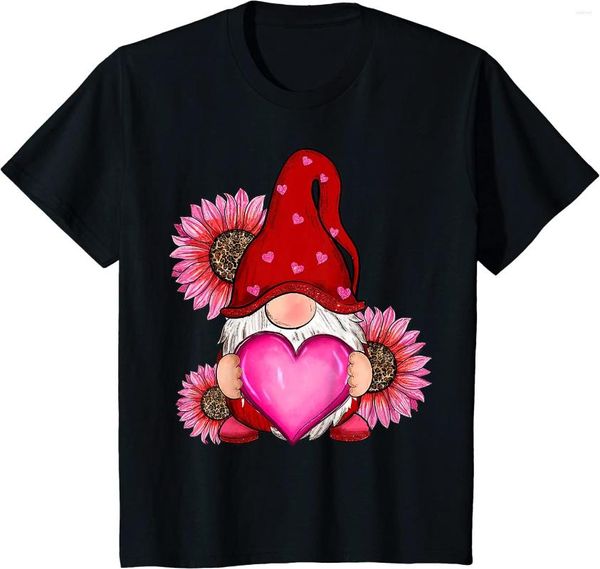 Camisetas para hombre Feliz día de San Valentín Gnomo con leopardo Girasol Camiseta de San Valentín