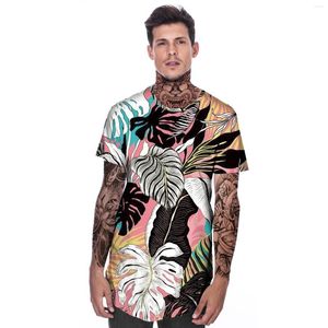 T-shirts pour hommes Harajuku 3D feuille colorée impression numérique tenue décontracté à manches courtes-chemise ample U ourlet lait soie Polyester