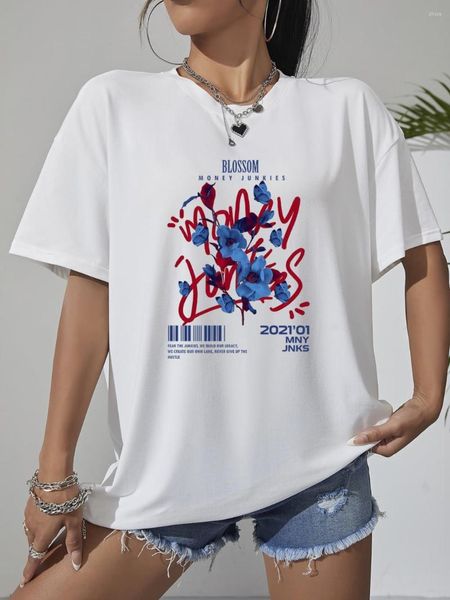 Camisetas para hombre Harajuku Blue Blossom Manga camisetas gráficas para mujer moda Y2k Hip Hop Tops verano manga corta Casual algodón blanco