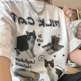 Camisetas para hombres Harajuku lindo gato estampado gráfico camiseta verano camiseta Y2k mujeres streetwear moda top estética barata ropa camisetas Q240130