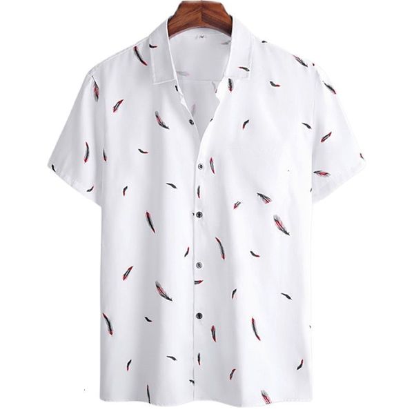 Camisetas de hombre Harajuku Feather Hawaiian Camisa de hombre Impreso manga corta Casual White Street Summer Beach Camisas para hombres Ropa Verano 230311