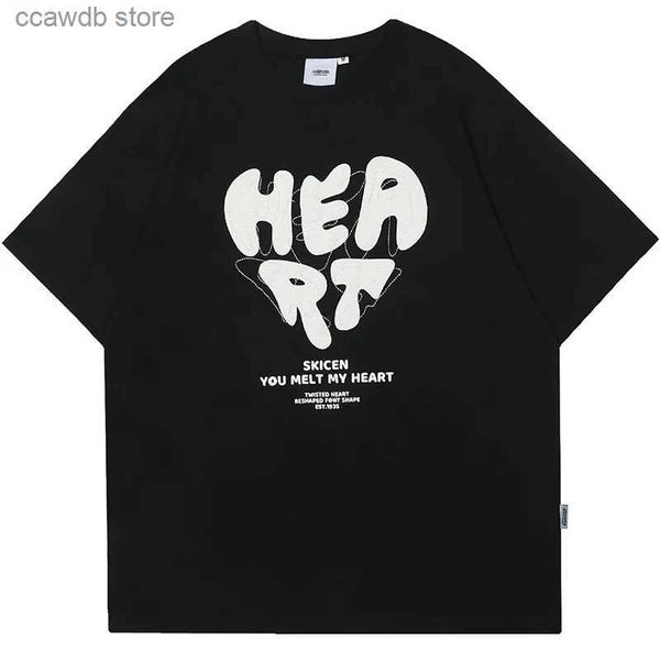 T-shirts hommes Harajuku Hommes T-shirt Coeur Sportif T-shirt 90s Été T-shirt à manches courtes Coton T-shirts occasionnels Y2K Vêtements Hip Hop Streetwear Tops T240108