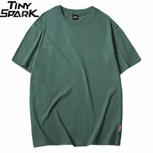 T-shirts voor heren Harajuku Plain T-shirt Zomer Hip Hop T-shirt 100 katoenen mannen Green T-shirts Streetwear Casual Basic Tops Tees Short Sleeve 230412