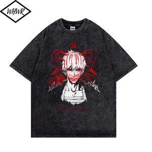 T-shirts voor heren Harajuku Retro Wash Heren Tops Bleach Anime Horns Gedrukte T-shirts Hip Hop T-shirt Streetwear Casual Tees Y2K Kleding 230413