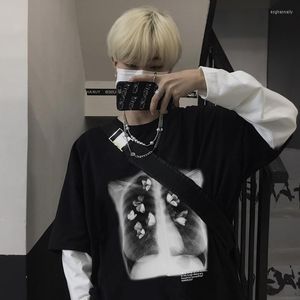 Hommes T-shirts Harajuku Squelette Imprimé Chemise Hommes Femmes Hip Hop Lâche À Manches Longues Tops Rétro Graphique Surdimensionné Vêtements T-shirts Unisexe T-shirts